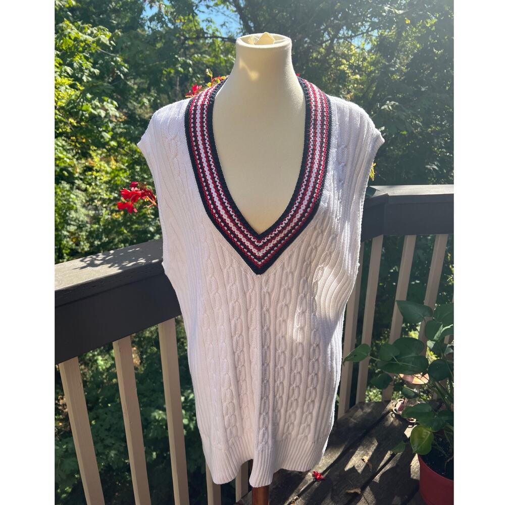 Tommy Hilfiger Womens Bright White Sweater Vest Cable Knit Size XL